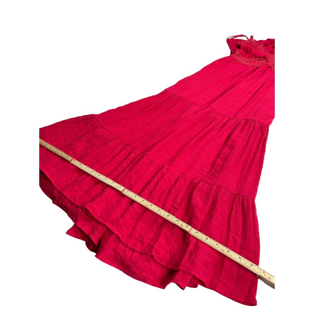 Sleeveless Red Lace Midi Dress With Adjustable Straps & Bow Back Detail - Picture 7 of 9